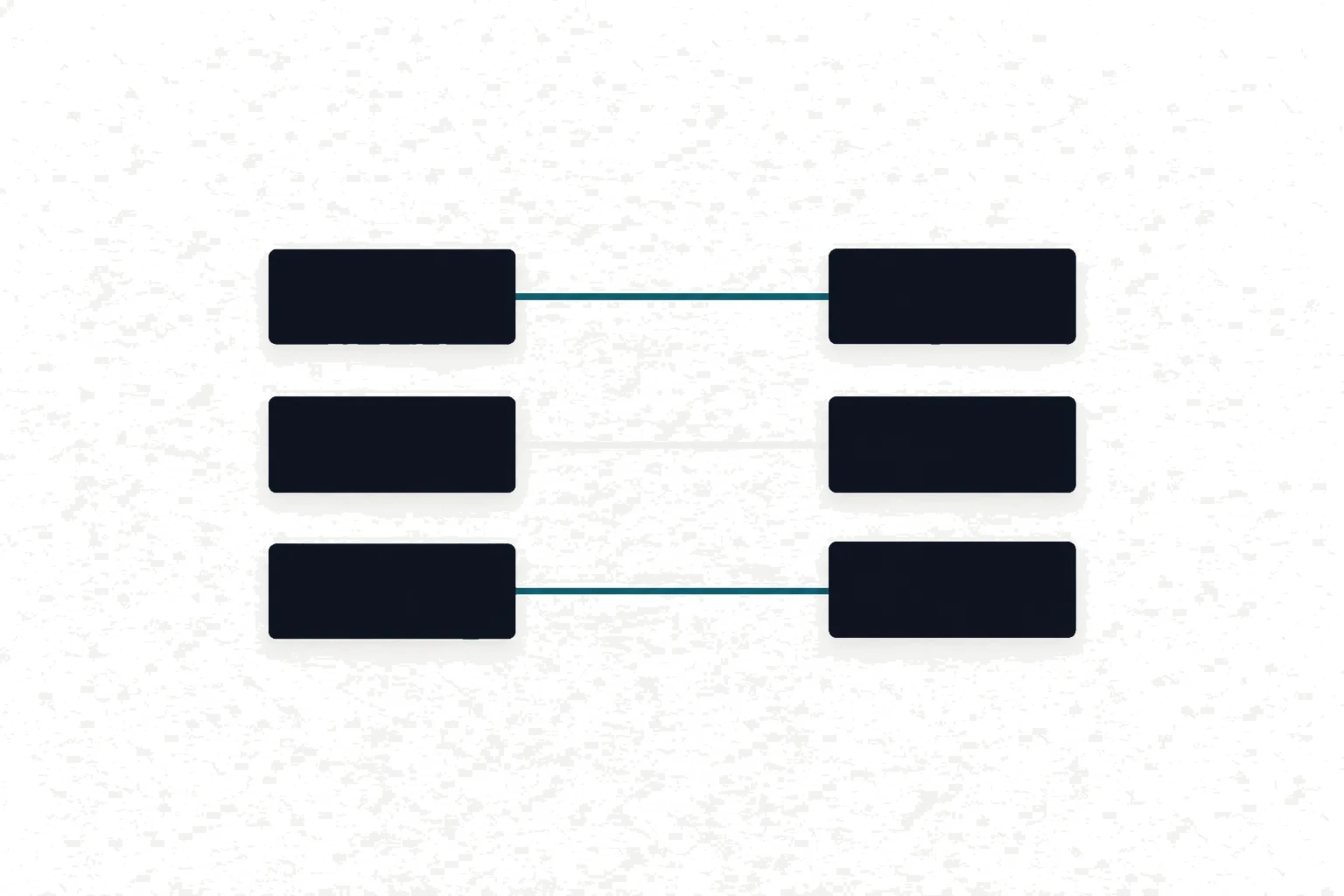 Three claim blocks on the left, each joined to a source block on the right; two joins are teal, the third is the color of the paper.